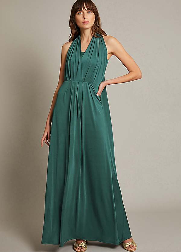 monsoon green bridesmaid dress Thea Multiway Outer 100% Polyester basicdress Romantic Olive Green Silk SIZE:40W-34L