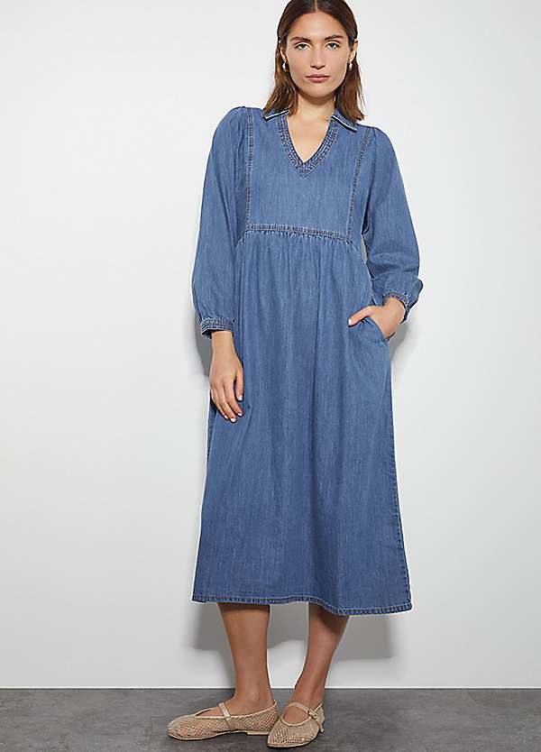 Monsoon Wilma Long Sleeve Denim Midi Dress