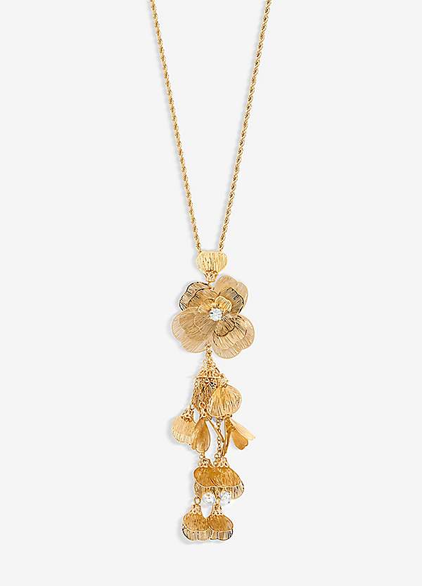 Mood Gold Crystal Laser Cut Statement Pendant Necklace Freemans