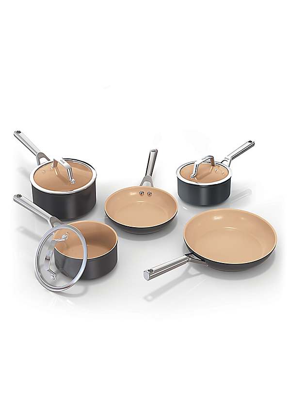新品未使用 Union Plaza Pan Set Friars Club Ninja Extended Life Ceramic 5-Piece Frying Pan & Saucepan Set