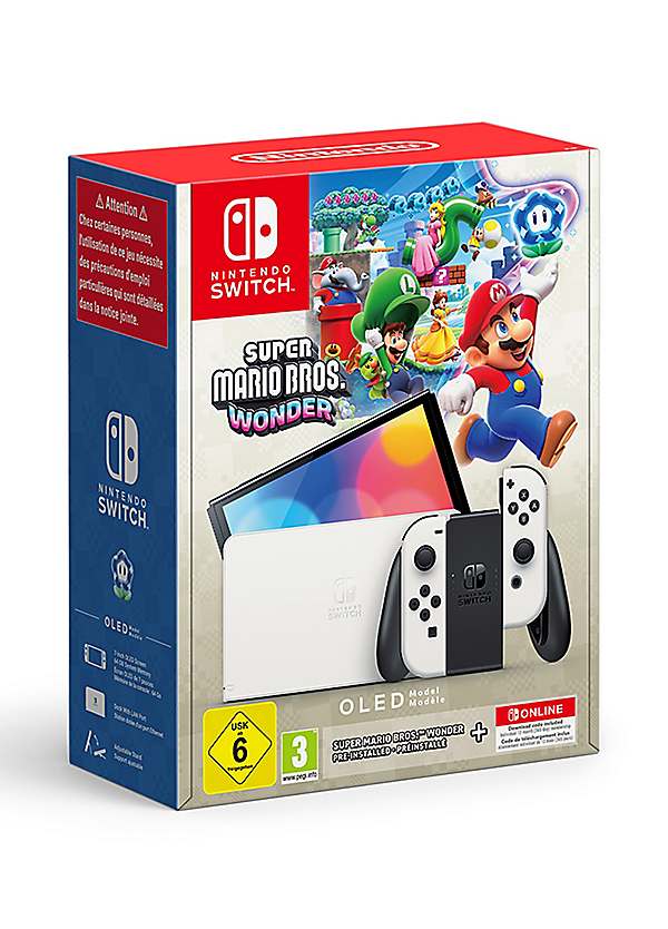Nintendo Switch OLED White with Mario Wonder Bundle & 12 Months