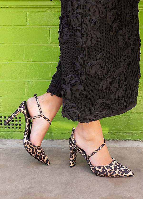 Novo Wide Fit Indie Leopard Point Toe Strappy Court Shoes Freemans - Main Image