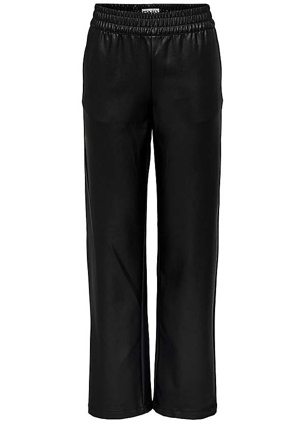 Only elasticated waist wide leg trousers in black