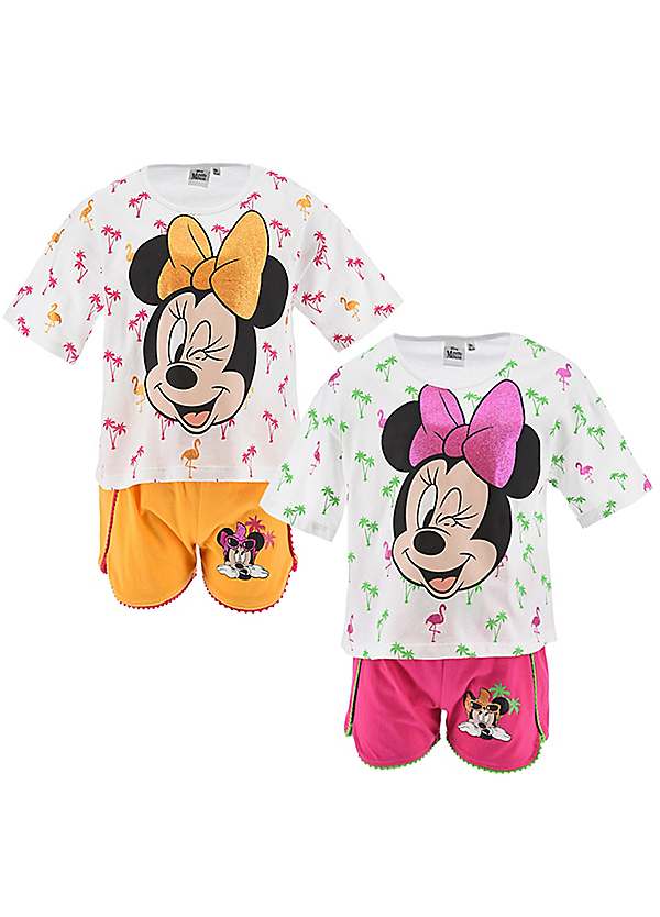 Pack of 2 Minnie Mouse Tropical Kids T Shirt Shorts Set