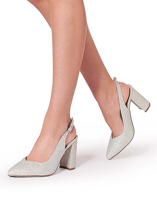 Paradox London Silver Wide Fit Kitten Heels Paradox London