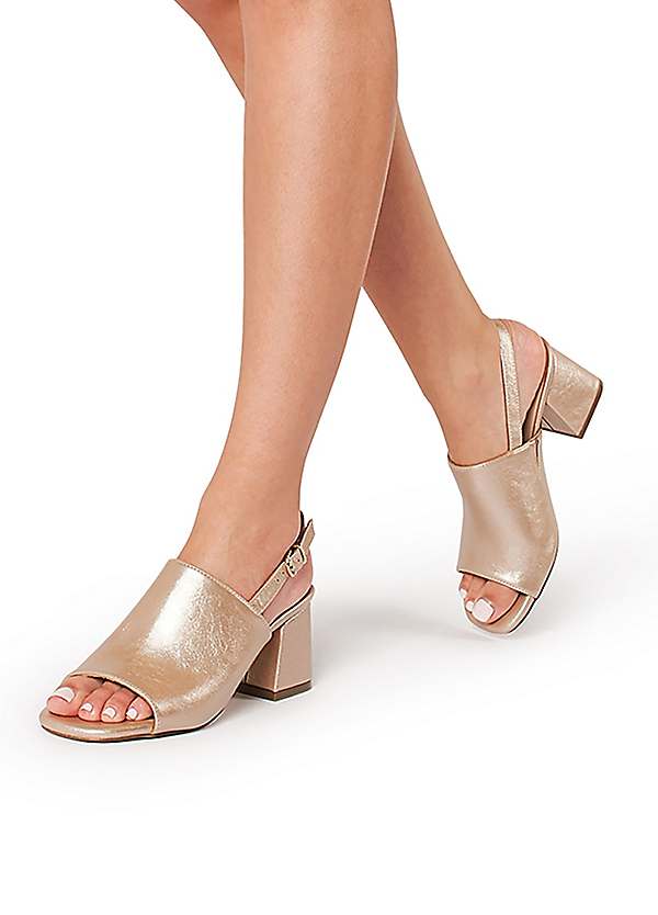 Paradox Tan Sandals Elegant Slingback Design Paradox London Imelda Champagne Shimmer Low Block Heel  main image 2