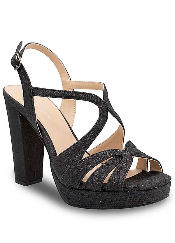 Paradox London Black Glitter Platform Sandals Freemans