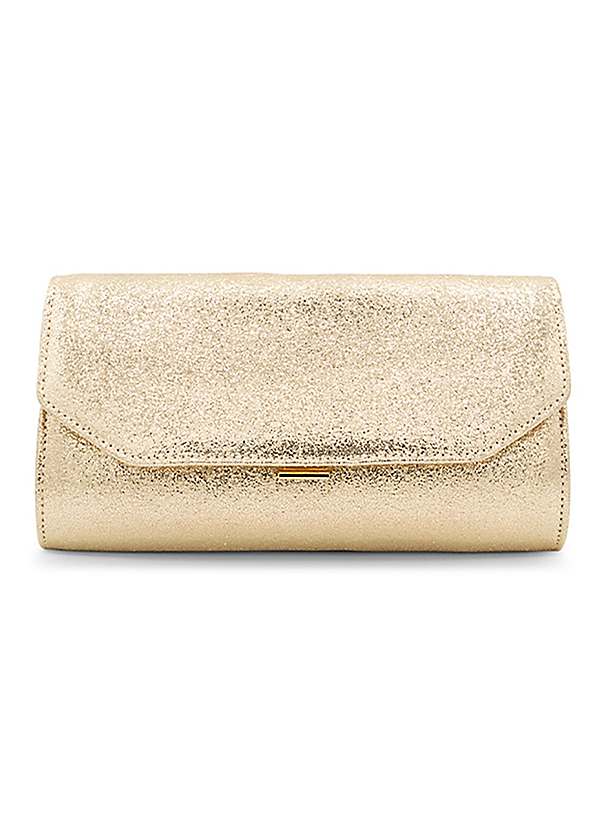 Paradox London Dyani Champagne Gold Glitter Clutch Bag Freemans