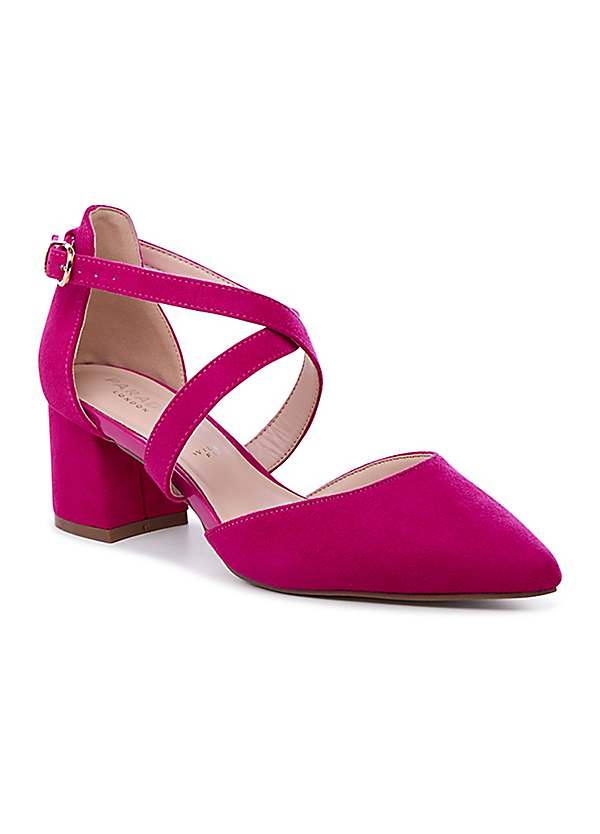 Paradox London Ffion Fuchsia Wide Fit Mid Block Cross Strap Court