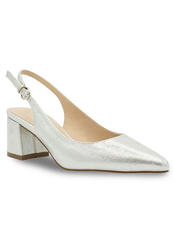 Paradox London Imelda Silver Shimmer Mid Heel Block Heel Sling