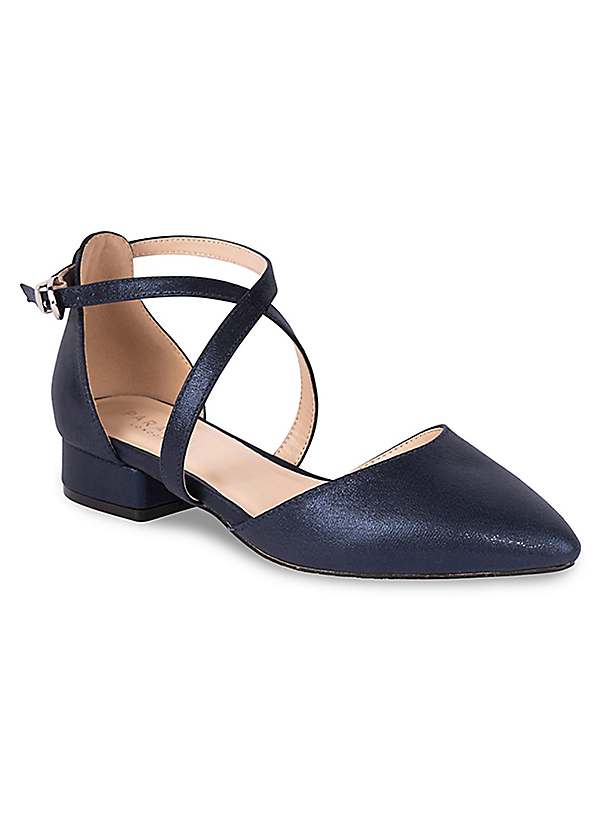 Paradox London Irene Navy Shimmer Cross Strap Block Heel Court