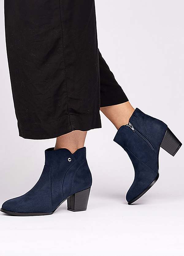 Paradox London Navy Micro Suede 'Beatrice' Mid Heel Ankle Boots