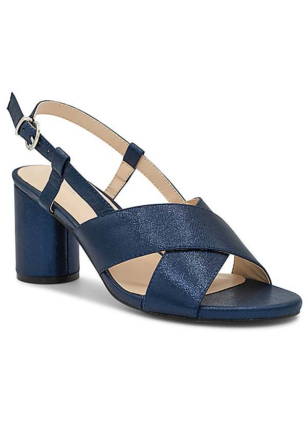 Paradox London Navy Shimmer 'Ilana' Mid Heel Sling Back Sandals