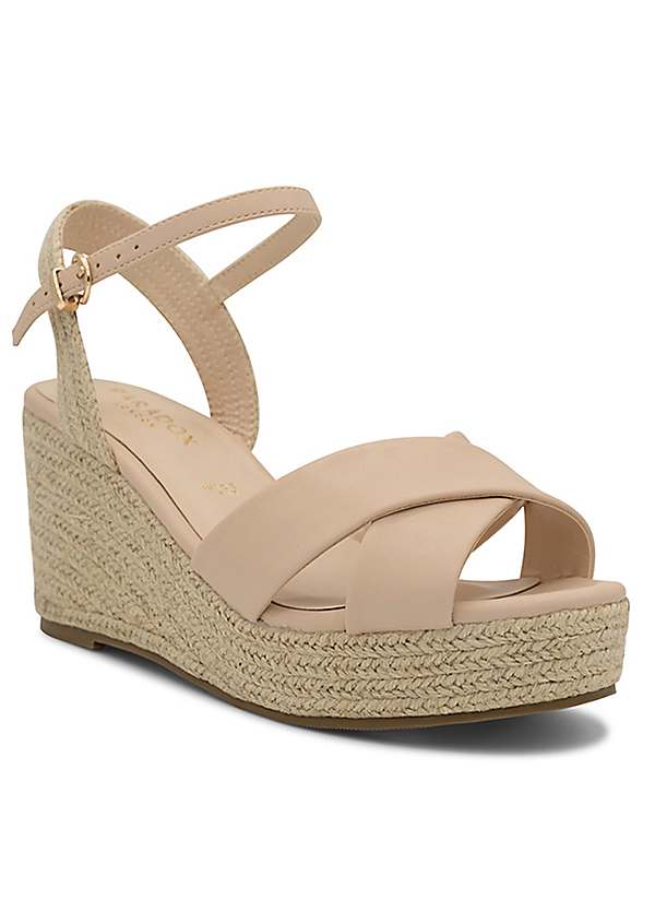 Paradox London Nude Wide Fit Faux Leather 'Yona' Wedge Espadrille
