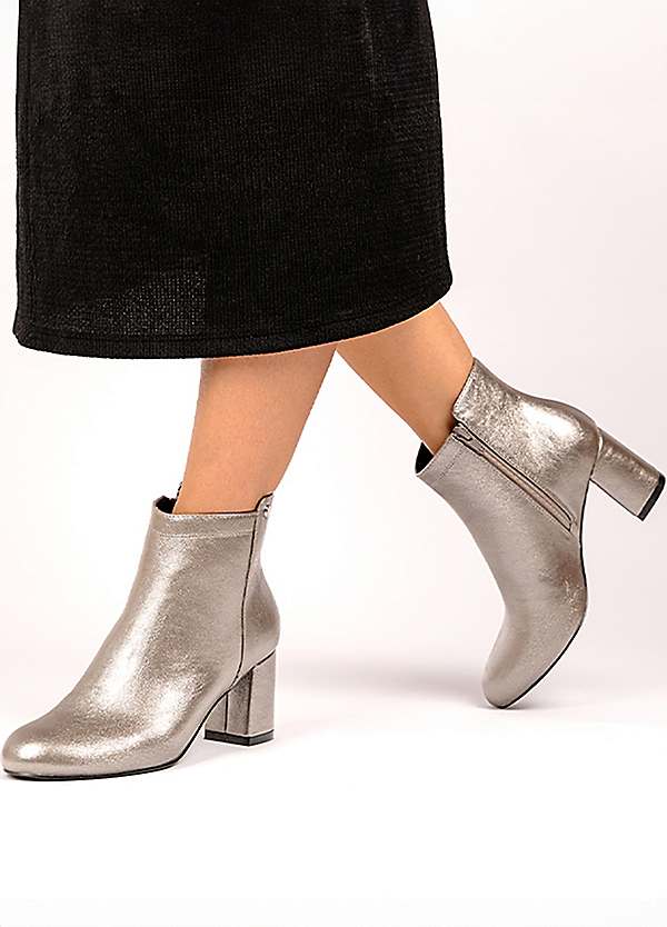 Paradox London Pewter Metallic 'Aria' Mid Block Heel Ankle Boots