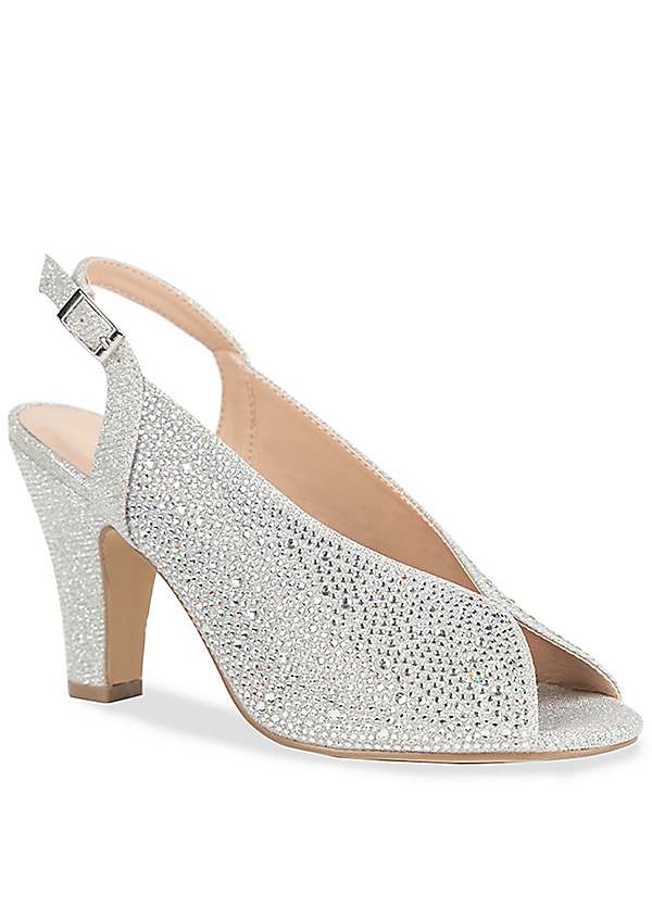 Silver mid heel shoes wide clearance fit