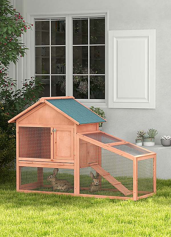 PawHut Wood Rabbit,Bunny,Guinea Pig Hutch- With Ramp for Outdoor Use