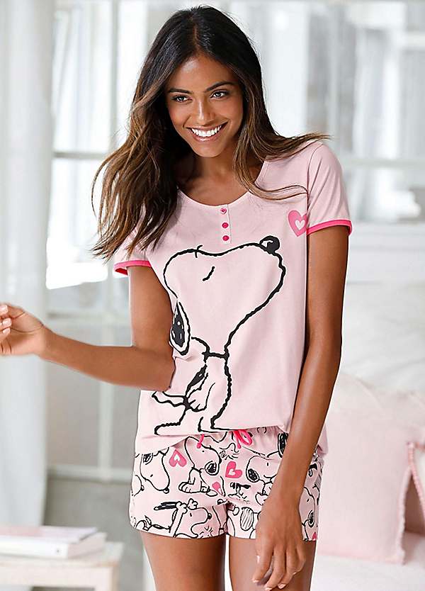 Peanuts Snoopy Heart Print Short Pyjamas Freemans