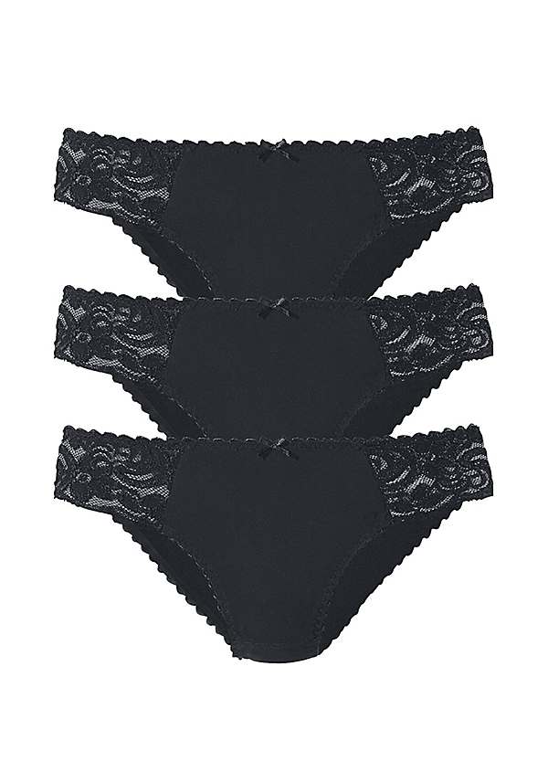 3 PACK Tall Black Lace Back Full Briefs