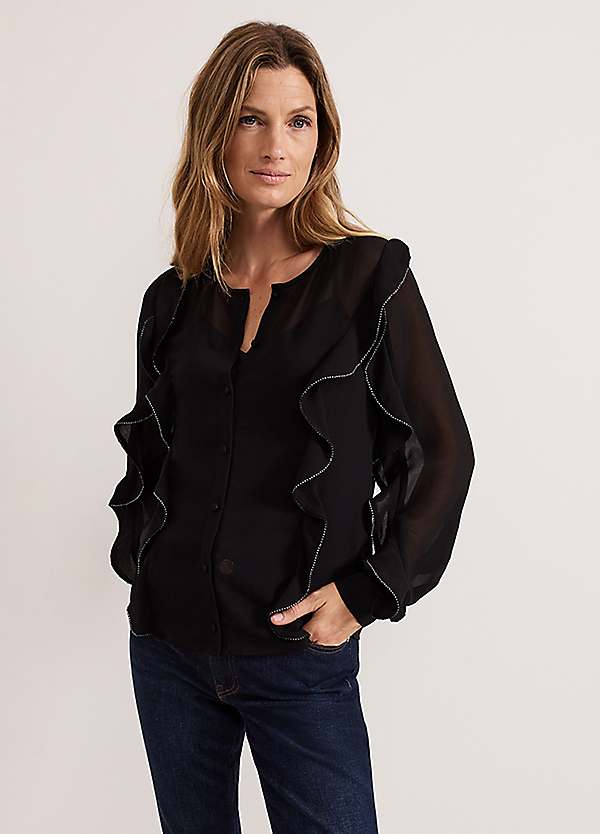 Phase Eight Cordelia Black Ruffle Blouse | Freemans