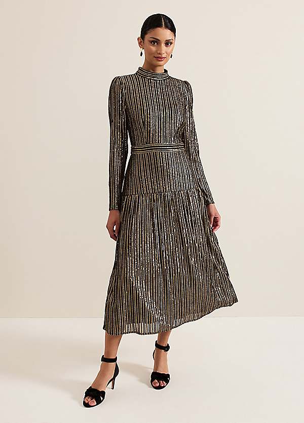 Phase Eight Gloria Sequin Stripe Midi Dress | Freemans