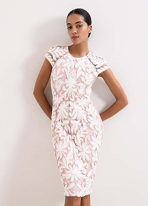 phase eight pink lace dress Phase Eight Blush Dress Phase Eight UK12 14 Pink Lace Overlay Fit Flare Midi