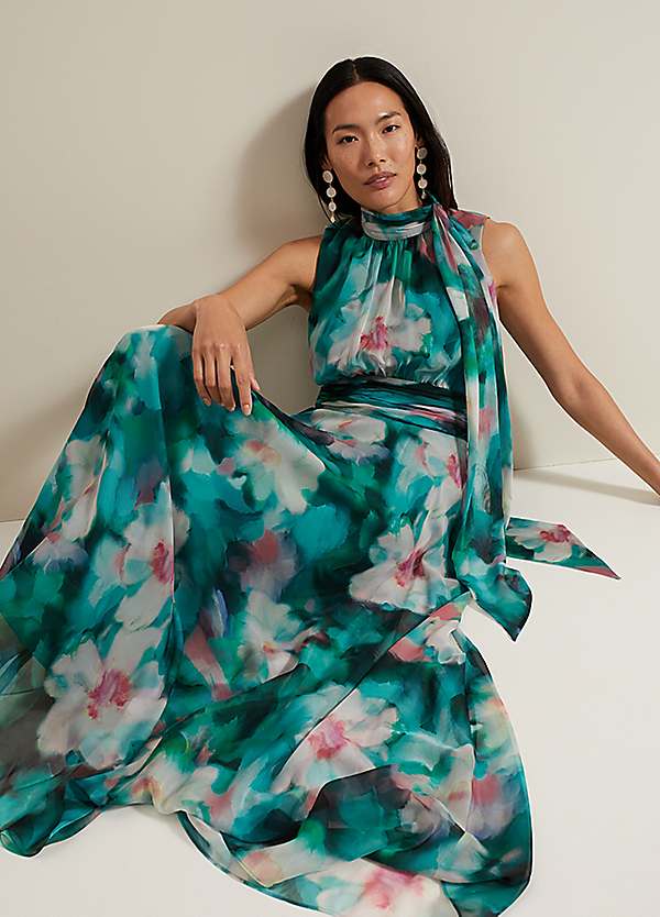 chinese dress ladies Lavender Floral Print Chiffon Maxi Dress main image 0