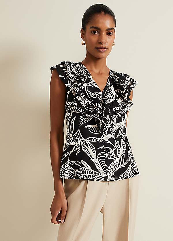 Phase Eight Rosey Ruffle Linen Top | Freemans