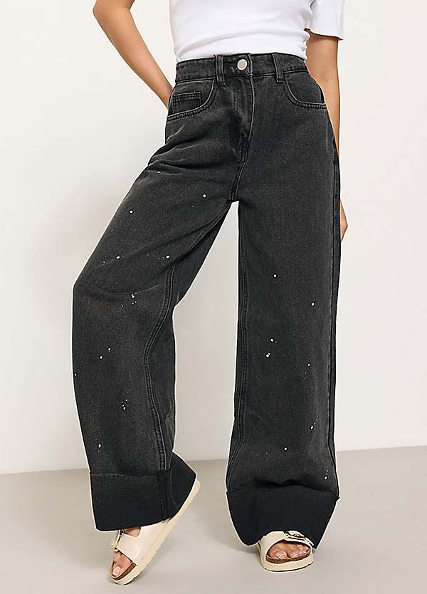 PixieGirl Petite Paint Splatter Non-Stretch Wide Leg Jeans Freemans
