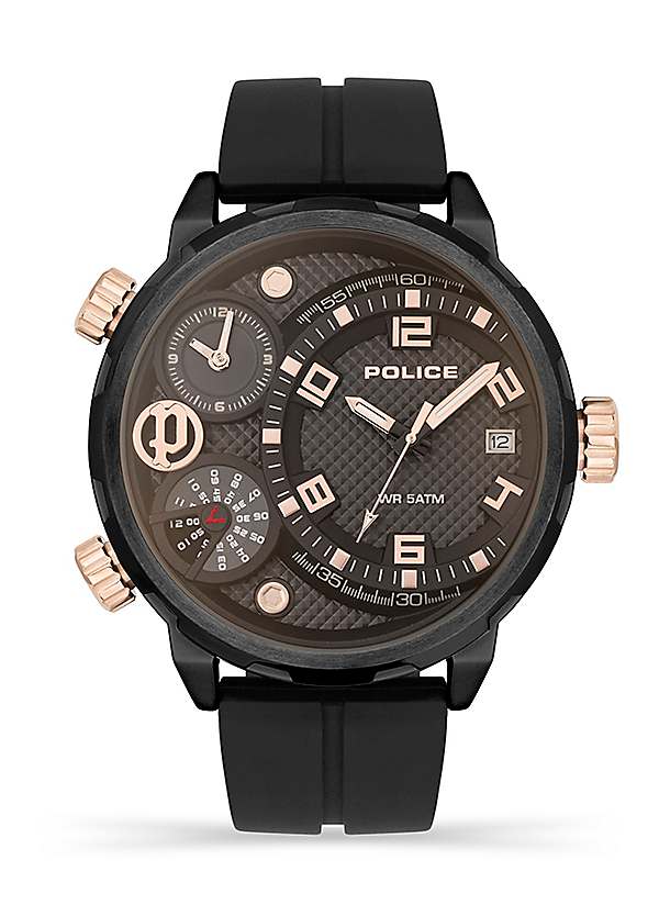 Police Ray Black Multi Dial Black Silicone Strap Watch