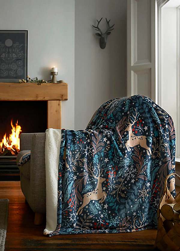 Portfolio Home Winter Stags Fleece Throw Blue Freemans