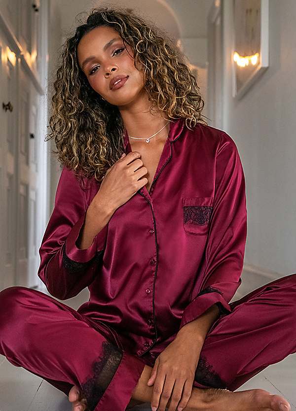 Pour Moi Dusk Satin Lace Revere Collar Pyjama Set Freemans