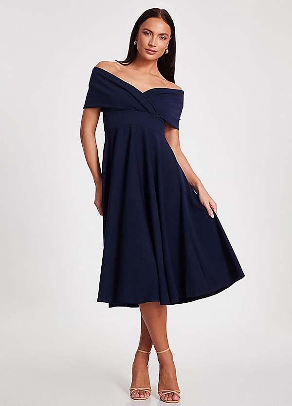 midi skater dress formal Nesta Boat Neck Skater Midi Dress Black  Girl In Mind