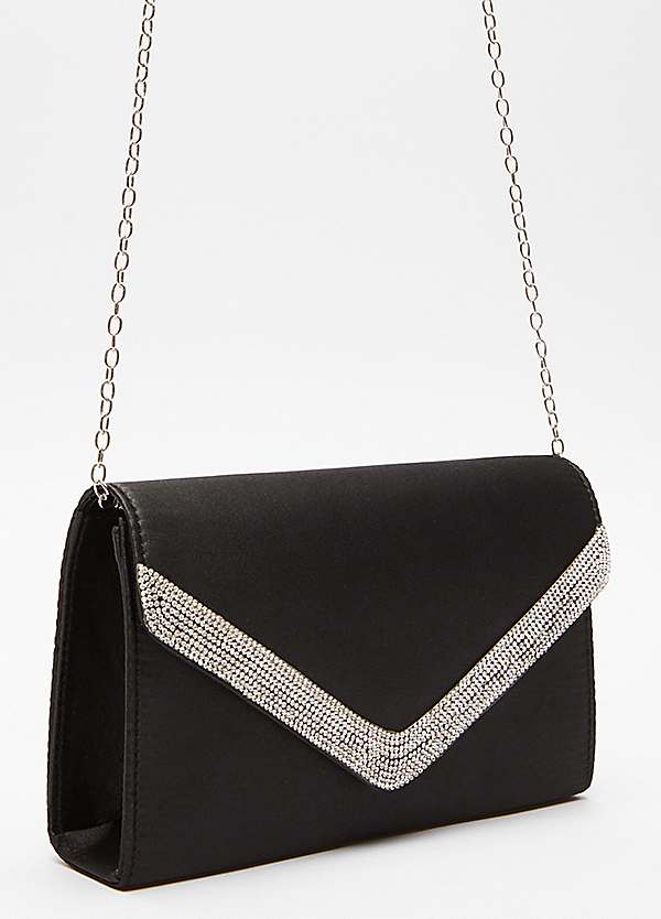 Quiz silver diamante hot sale clutch bag