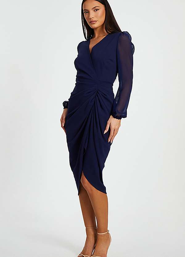 quiz chiffon dress Crop Front Wrap Sleeve Midi Ruched - Navy Floral chiffon Pink Lace Dress For swatches-kenzie-maxi-dress Color:Winter Teal