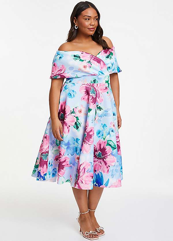 Quiz floral hot sale bardot dress