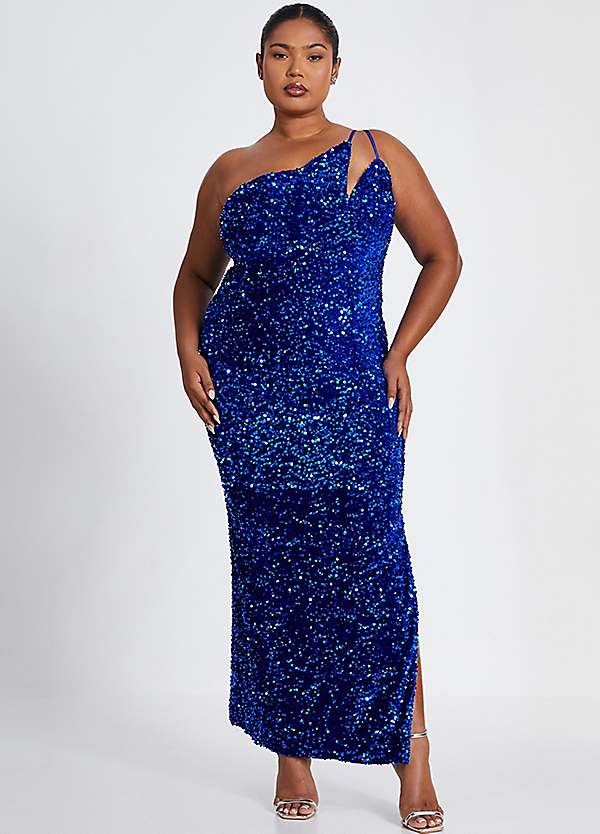 open lace back dress Slim One Shoulder Plus Size Evening Gown with Fly Away Panel main image 0