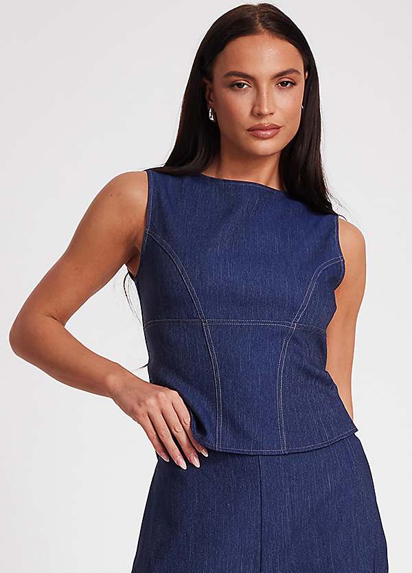 white christmas dresses Women's Zipper Front U-Neck Denim Bodycon Dress main image 1
