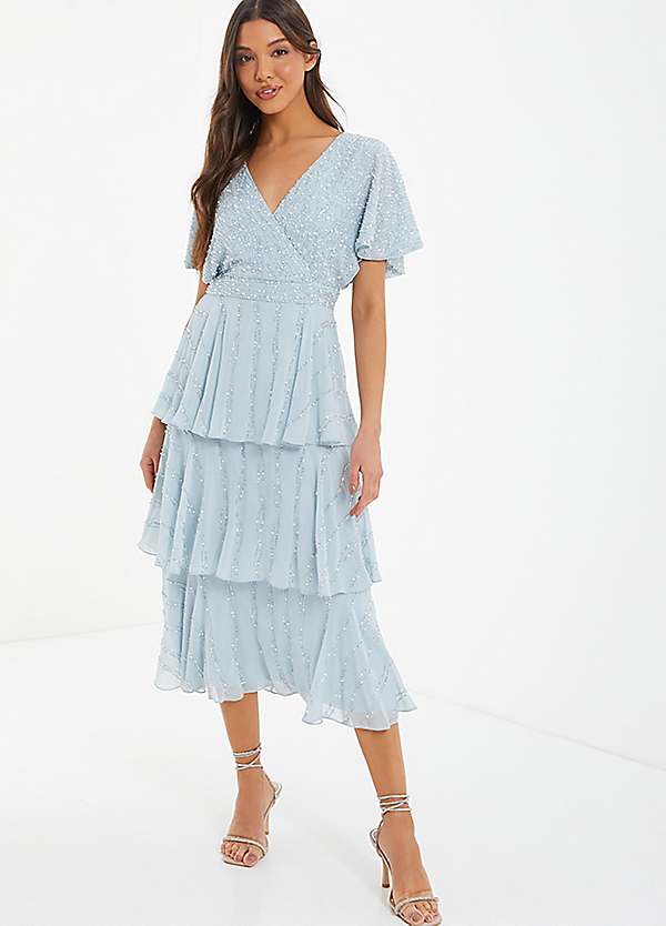 Quiz Light Blue Tiered Midaxi Dress | Freemans