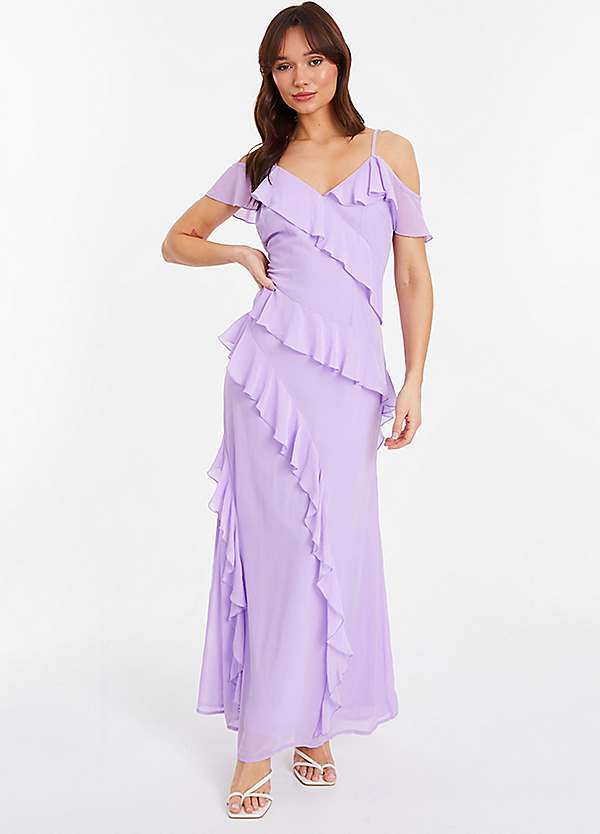 Quiz Lilac Cold Shoulder Maxi Dress with Frills