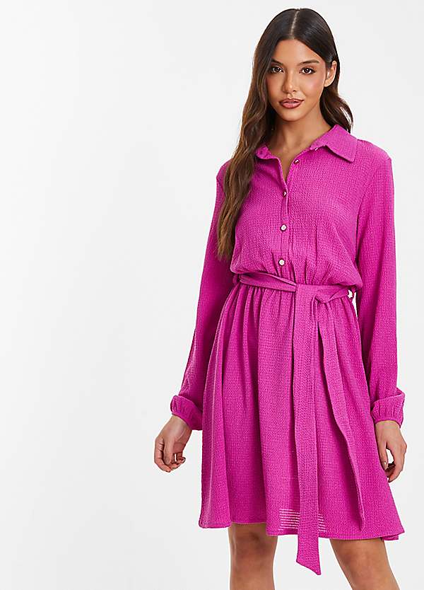 Quiz Magenta Textured Jersey Shirt Dress Freemans