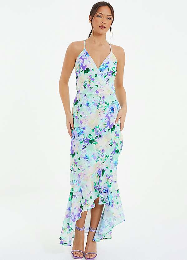 Floral Strappy Frill Detail Maxi Dress