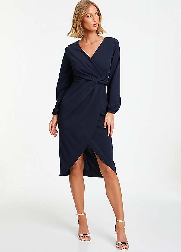 Quiz Navy Front Knot Wrap Detail Scuba Crepe Midi Dress