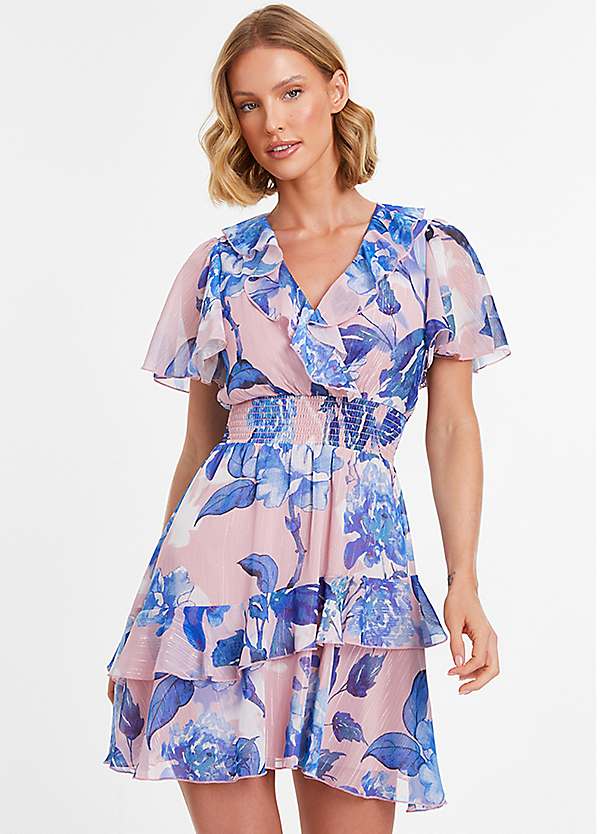 Quiz navy and pink floral dress hotsell