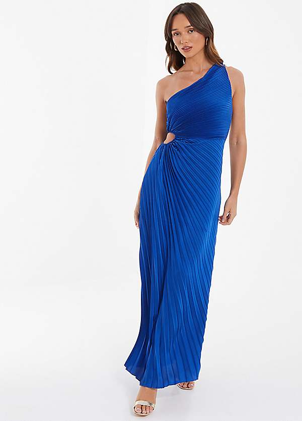 Quiz Royal Blue Satin Pleated One Shoulder Maxi Dress