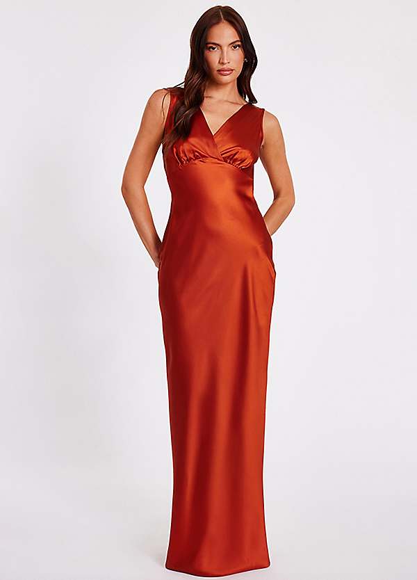slim fit dress slacks Zapaka Women Long Rust Mother of The Bride Dress with Lace Appliques Square Neck Stretch Satin Mermaid Half Sleeves Formal Dress, Rust / US16W main image 1