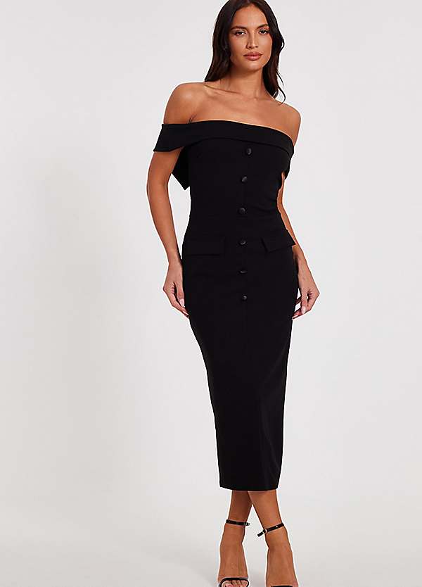 smocked strapless midi dress Smocked Strapless Tiered Midi Dress