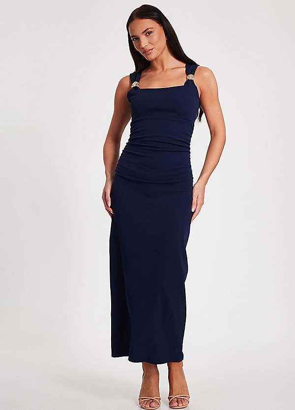 Quiz Scuba Crepe Midaxi Dress with Gold Buckle