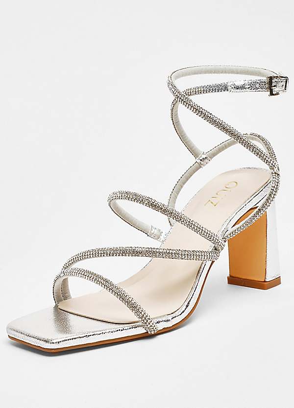 Womens Sandals Quiz DiamantÃ© Strappy Low Heel Sandals Quiz Silver