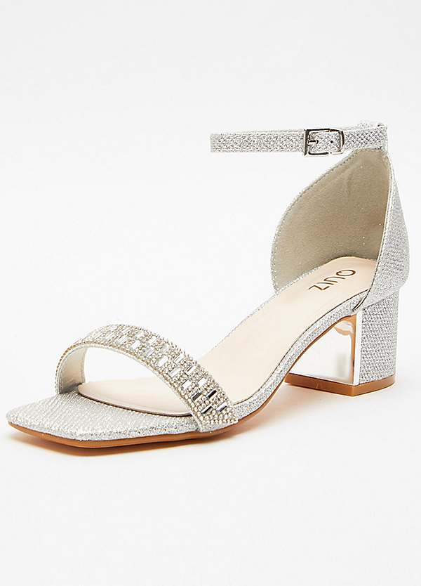 Silver low shop block heels